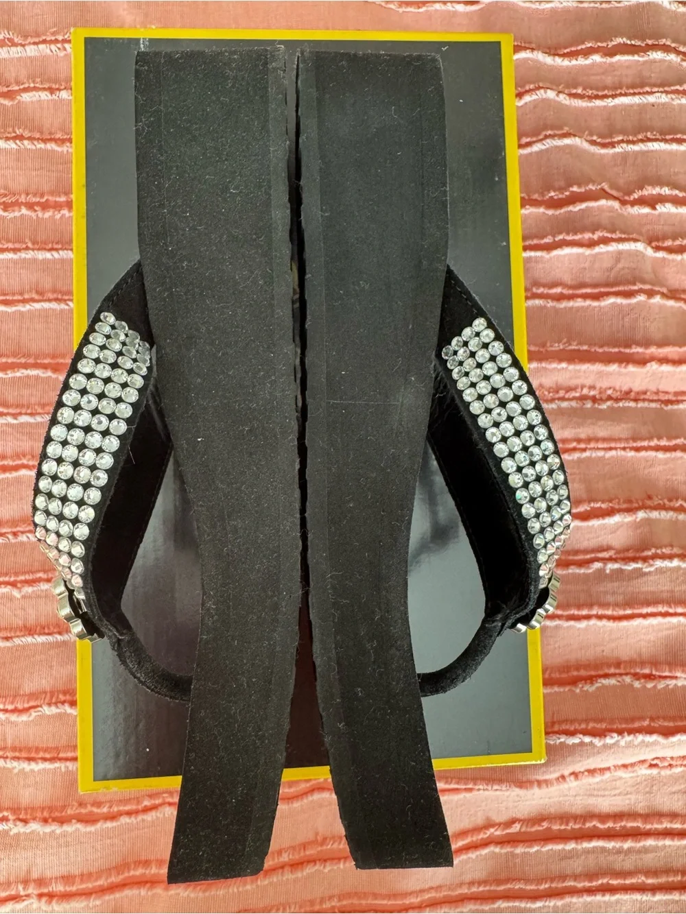 Yellow Box Black Jeweled Thong Sandals - Picture 3 of 5